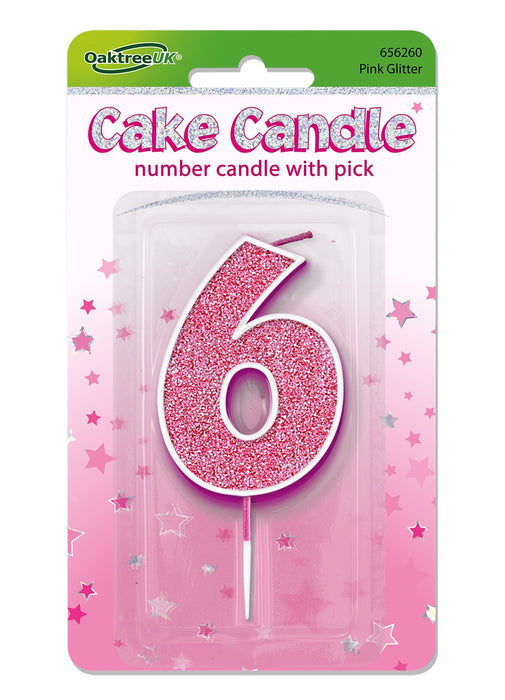 Pink Glitter Number 6 Candle