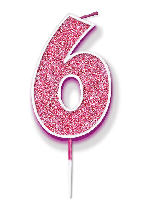 Pink Glitter Number 6 Candle