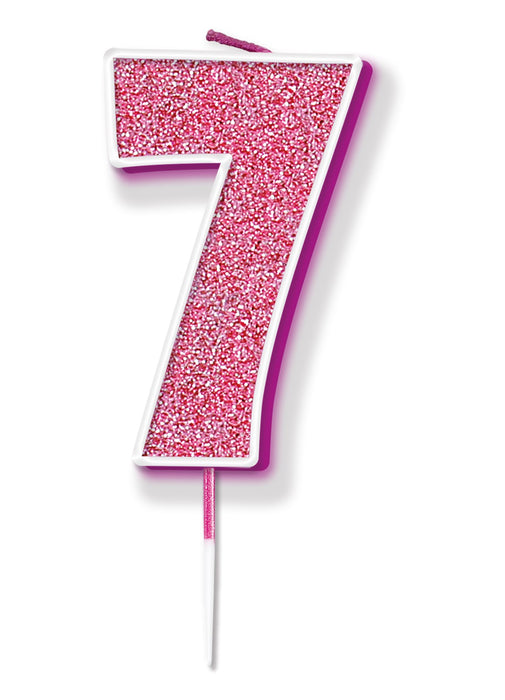 Pink Glitter Number 7 Candle