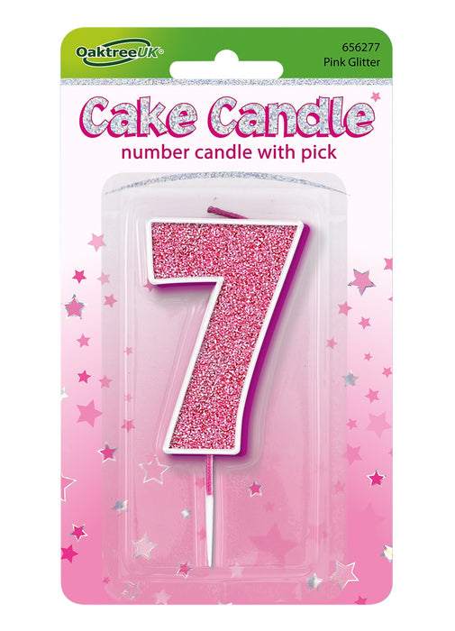 Pink Glitter Number 7 Candle