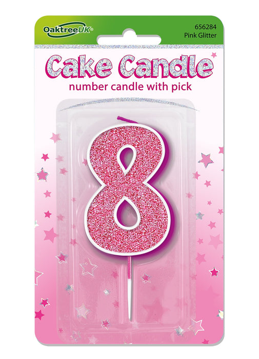 Pink Glitter Number 8 Candle