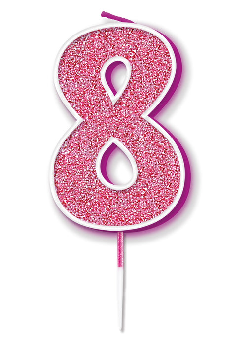 Pink Glitter Number 8 Candle