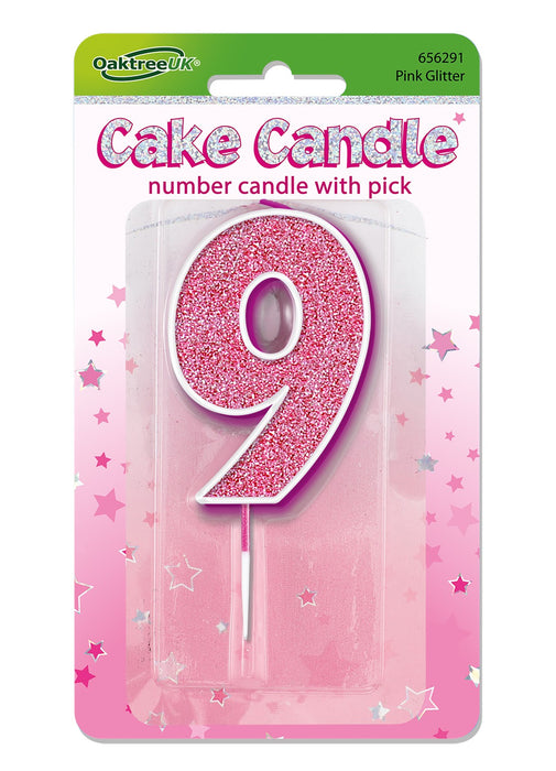 Pink Glitter Number 9 Candle