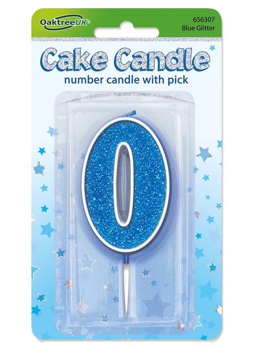 Blue Glitter Number 0 Candle