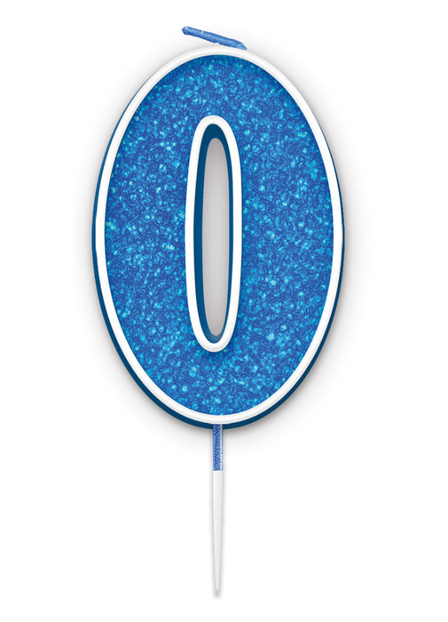 Blue Glitter Number 0 Candle