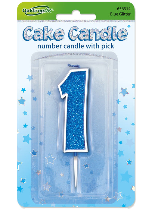 Blue Glitter Number 1 Candle