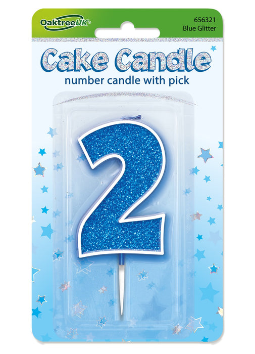 Blue Glitter Number 2 Candle