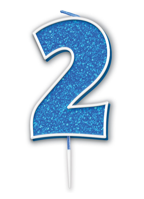 Blue Glitter Number 2 Candle