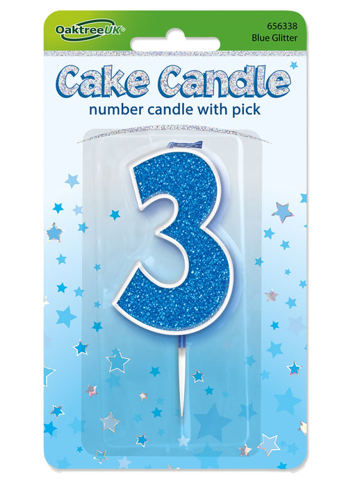 Blue Glitter Number 3 Candle