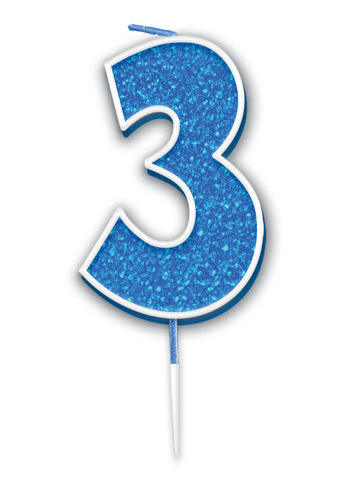 Blue Glitter Number 3 Candle
