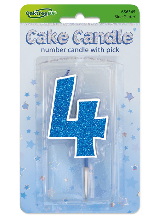 Blue Glitter Number 4 Candle