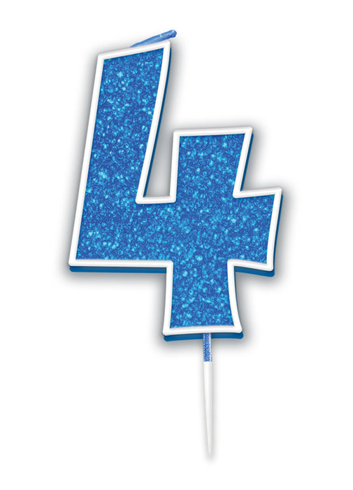 Blue Glitter Number 4 Candle