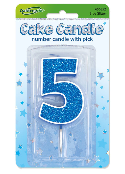 Blue Glitter Number 5 Candle