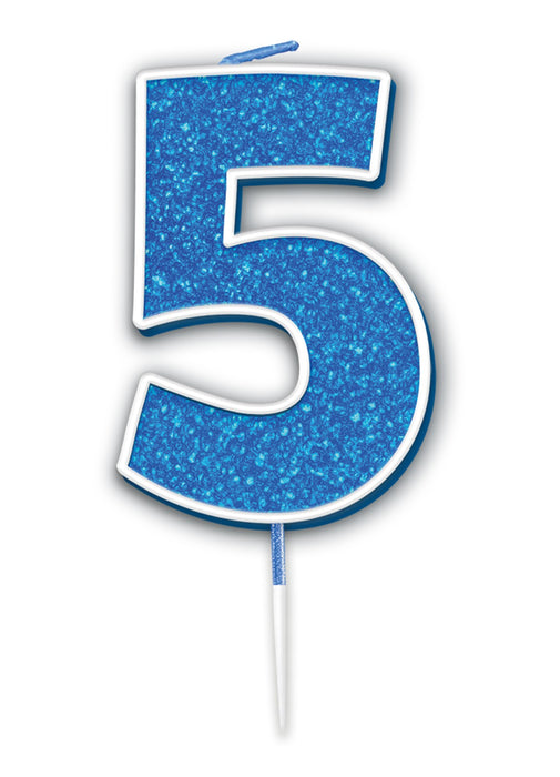 Blue Glitter Number 5 Candle