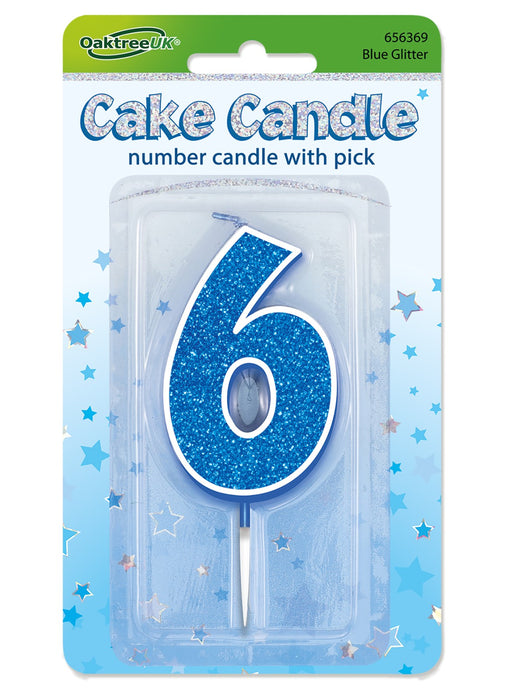 Blue Glitter Number 6 Candle
