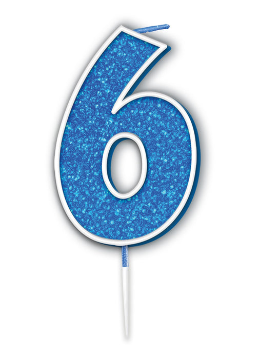 Blue Glitter Number 6 Candle