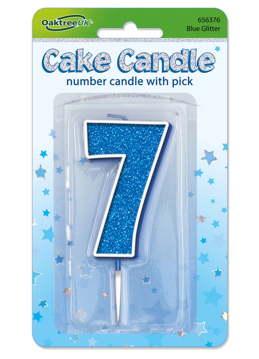 Blue Glitter Number 7 Candle