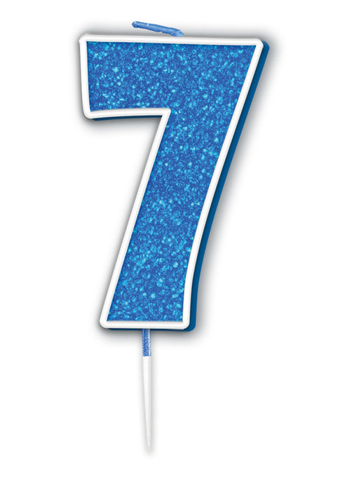 Blue Glitter Number 7 Candle
