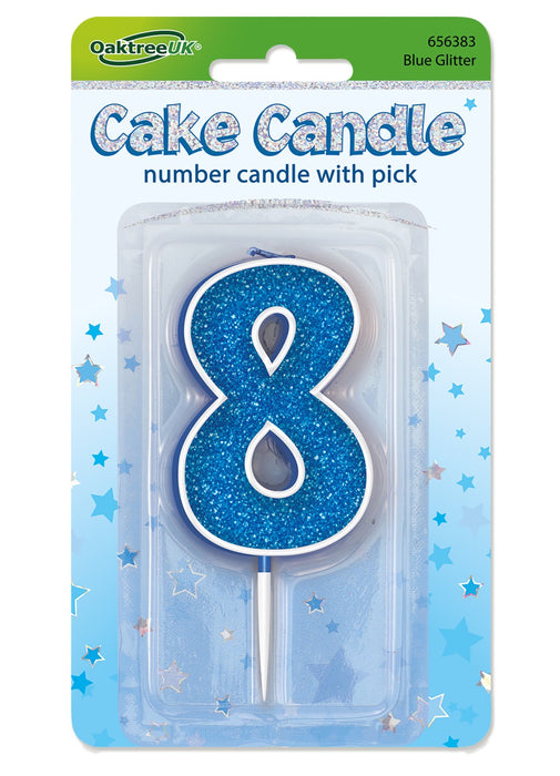 Blue Glitter Number 8 Candle