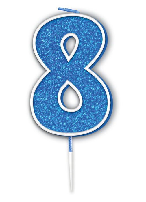 Blue Glitter Number 8 Candle