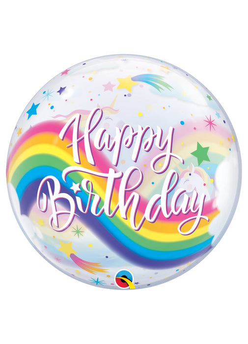Rainbow Unicorns Birthday Bubble Balloon