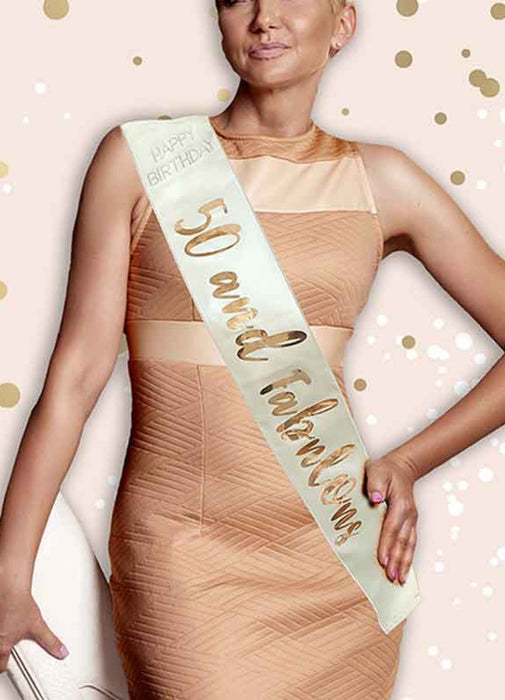 Cream & Rose Gold 50th Birthday Sash