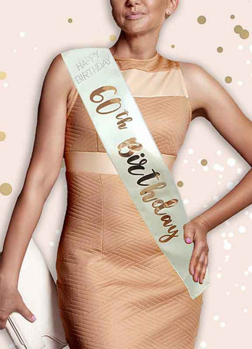 Cream & Rose Gold 60th Birthday Sash