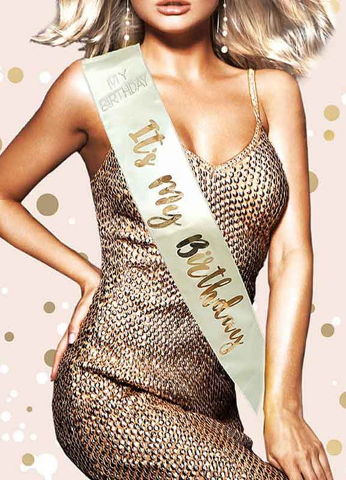Cream & Rose Gold It's My Birthday Sash