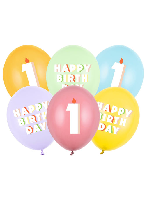 1st Birthday Mix Latex Balloons 6pk