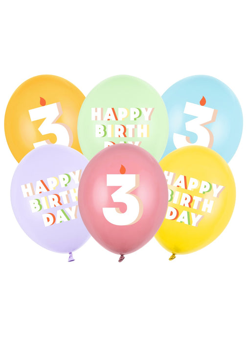 3rd Birthday Mix Latex Balloons 6pk