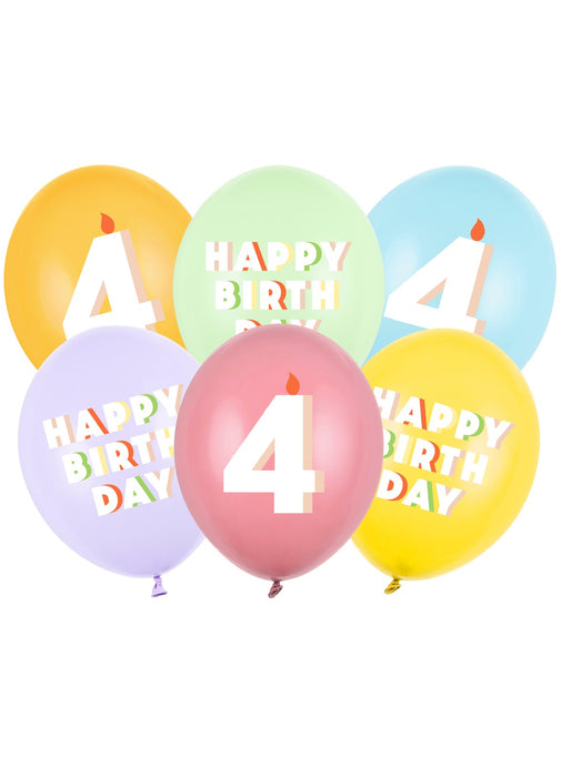 4th Birthday Mix Latex Balloons 6pk