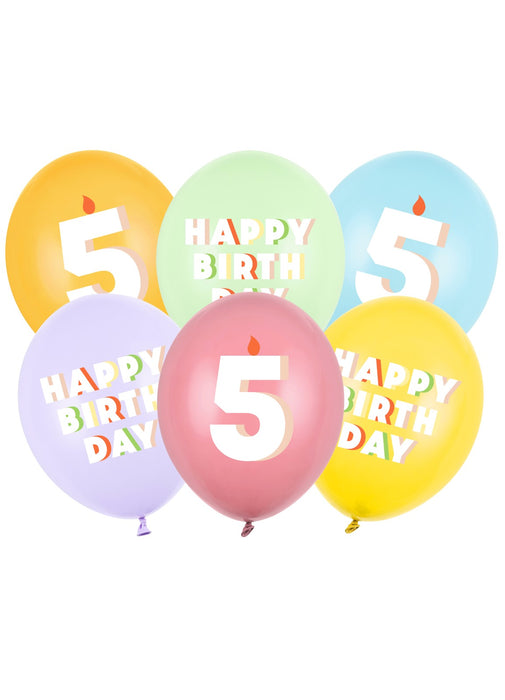 5th Birthday Mix Latex Balloons 6pk