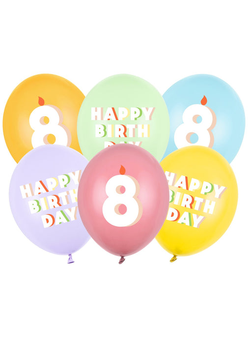 8th Birthday Mix Latex Balloons 6pk