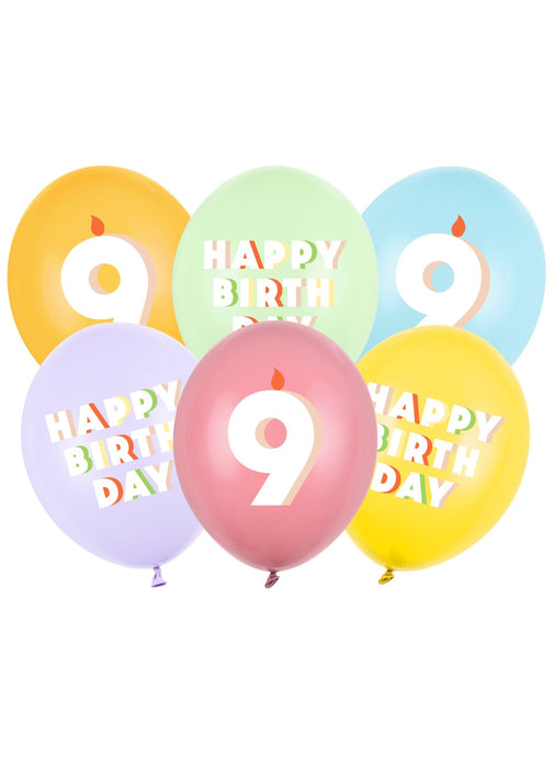 9th Birthday Mix Latex Balloons 6pk
