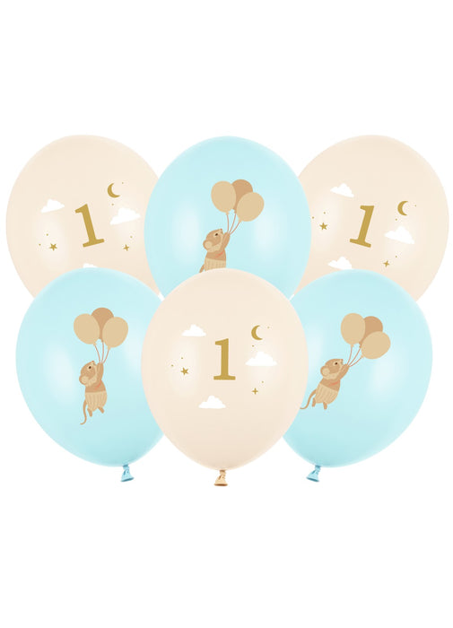 Blue 1st Birthday Mice Latex Balloons 6pk