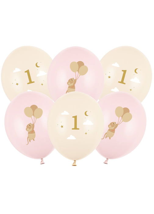 Pink 1st Birthday Mice Latex Balloons 6pk