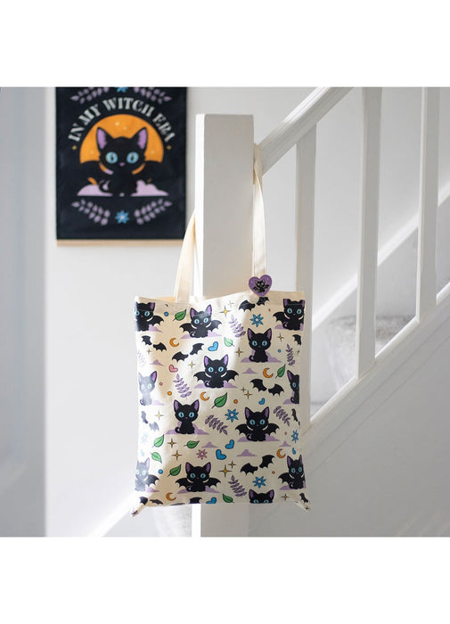 Cat Tote Bag with Pin Badge