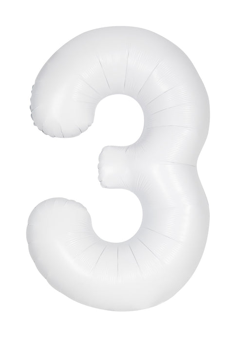Number 3 White Foil Balloon
