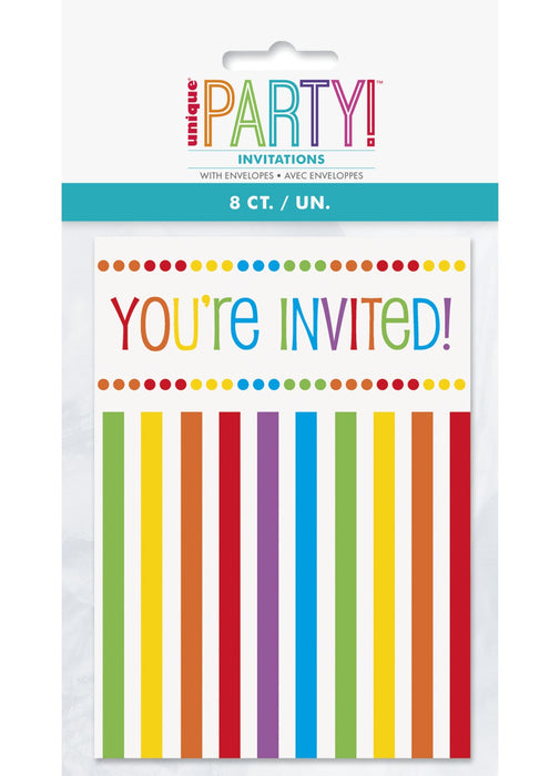 Rainbow Birthday Invites 8pk