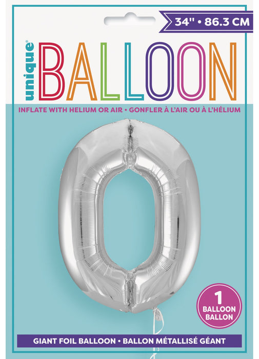 Number 0 Silver Foil Balloon