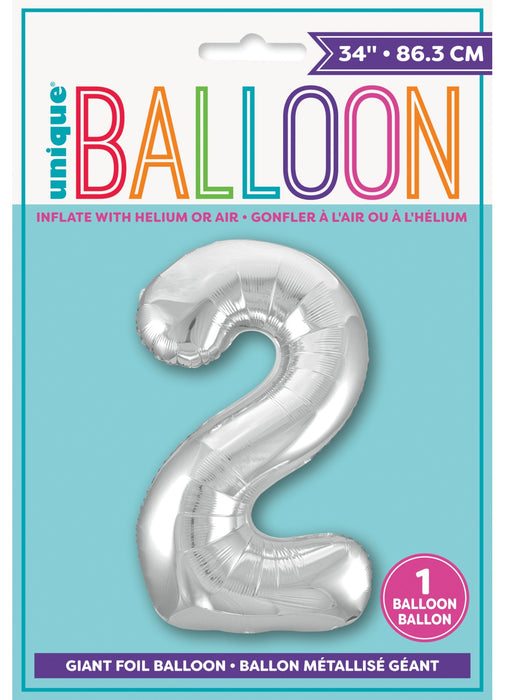 Number 2 Silver Foil Balloon