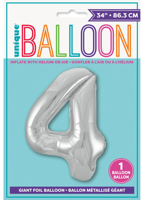 Number 4 Silver Foil Balloon