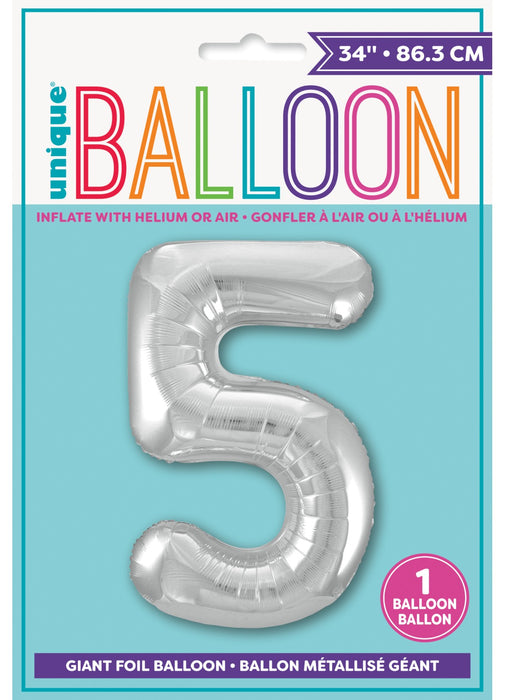 Number 5 Silver Foil Balloon