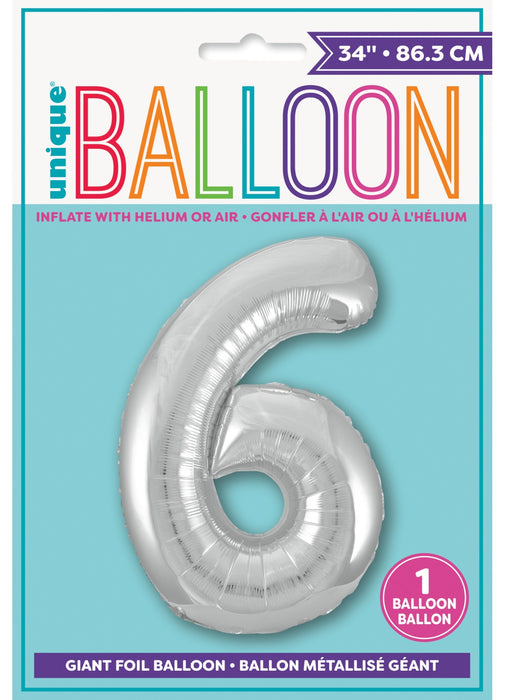Number 6 Silver Foil Balloon