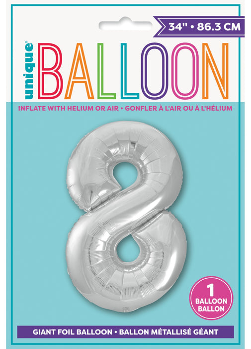Number 8 Silver Foil Balloon