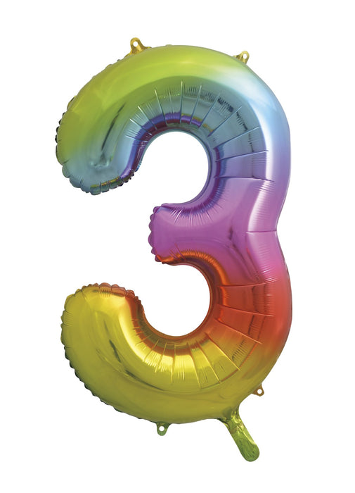 Number 3 Rainbow Foil Balloon