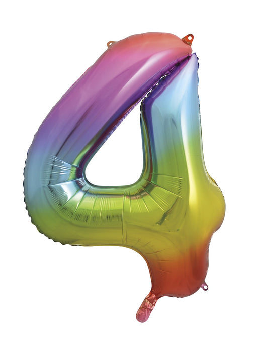 Number 4 Rainbow Foil Balloon