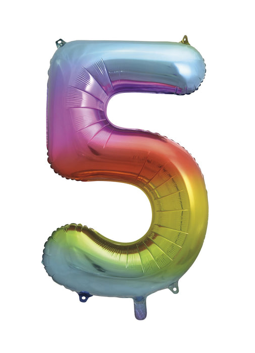 Number 5 Rainbow Foil Balloon