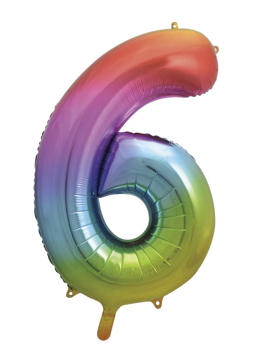 Number 6 Rainbow Foil Balloon