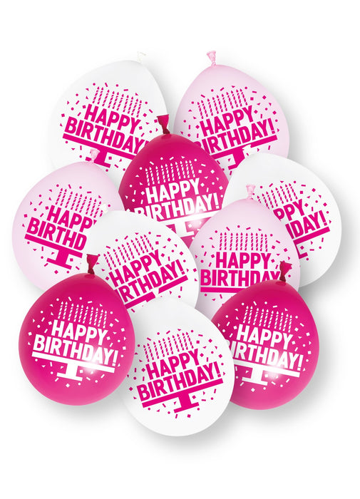 Pink Happy Birthday Latex Balloons 10pk